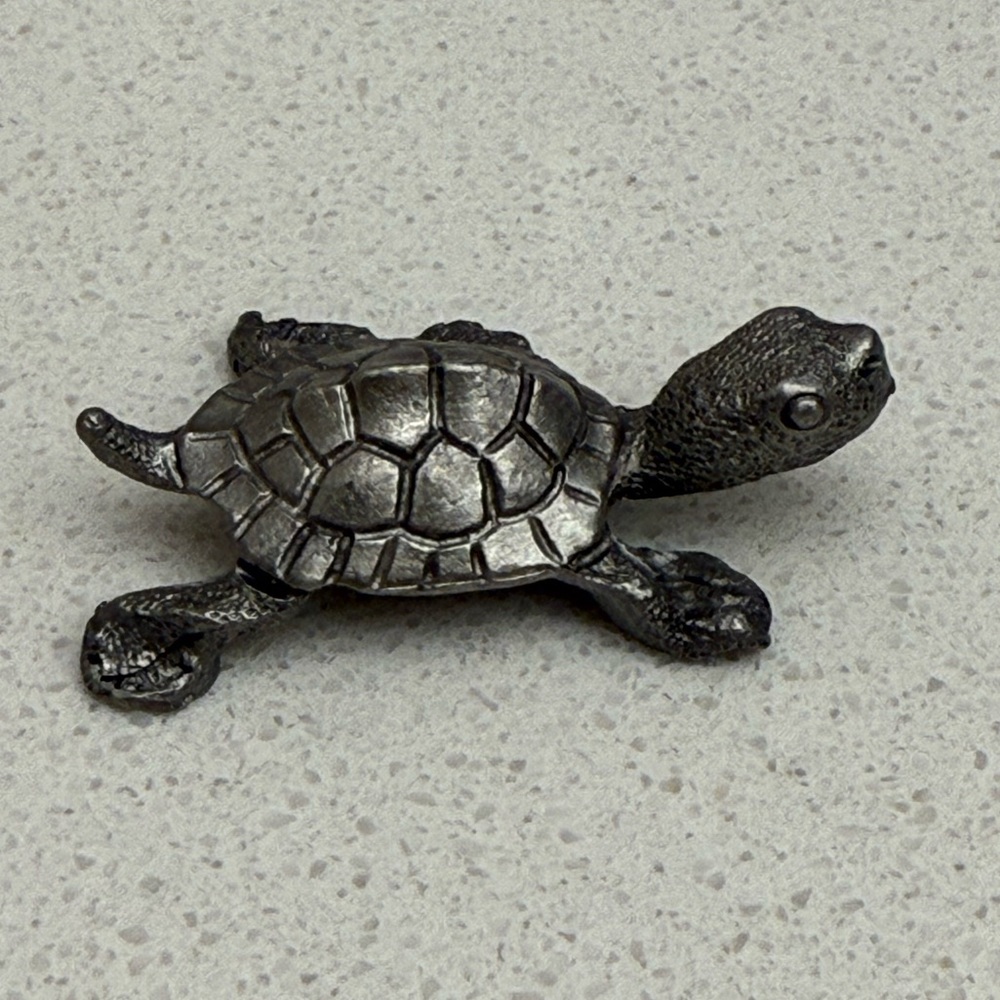 Vintage Spoontiques Tiny Pewter Turtle Figurine Miniature - Picture 4 of 9